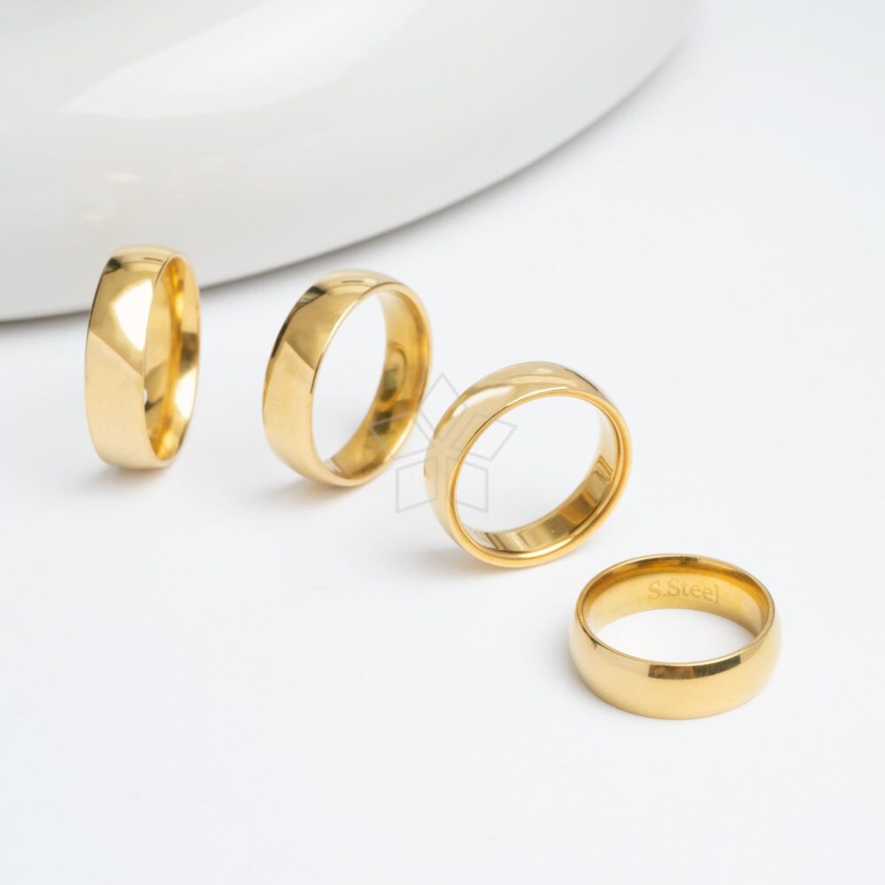 Sg138/1 Pcs - Glossy Polished Stainless Steel Ring, 6mm Half Dome Gold Plated Band. Plain Comfort Fit Classic Band Rings Sizes 5-9