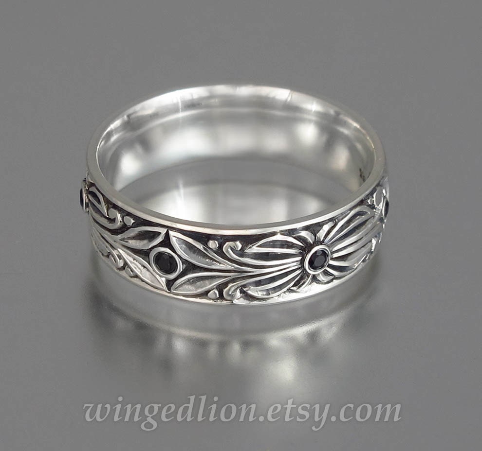 Wedding Band For Men, The Count Sterling Silver Wedding With Black Spinel