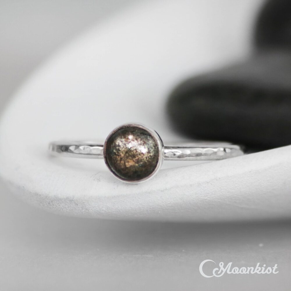 Mens Pinky Ring - Sterling Silver Pyrite Gemstone Leo Birthstone Stacking Metallic