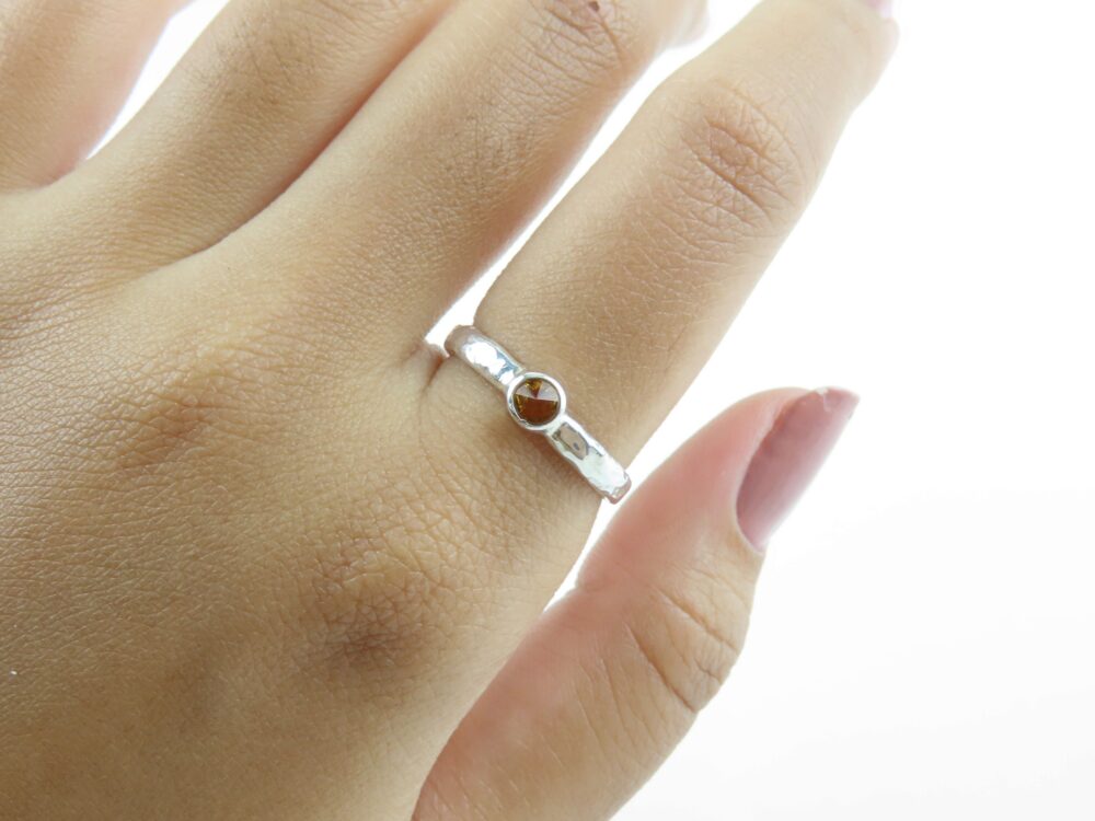 sterling Silver, Citrine, Hammered Band Ring