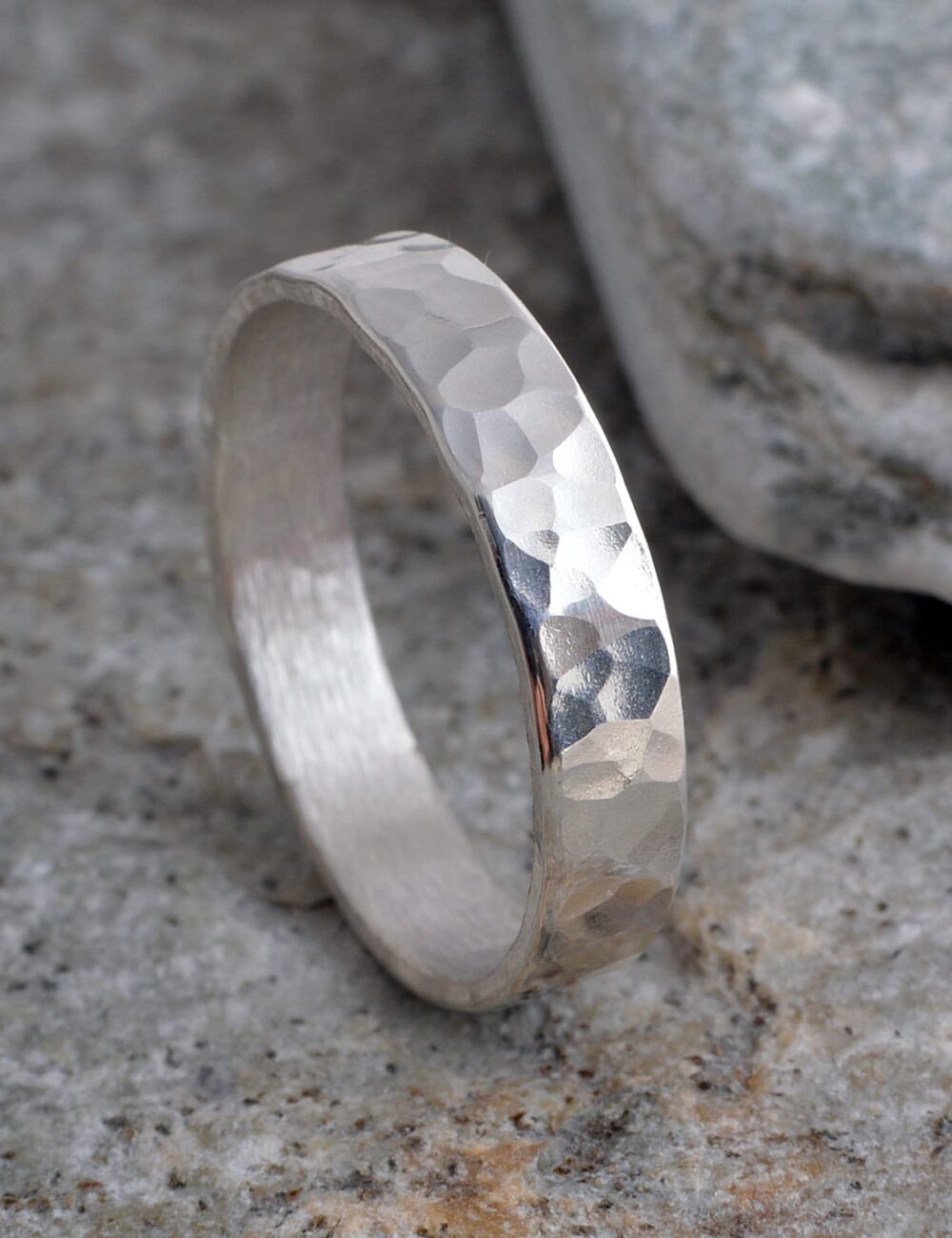 sterling Silver Handmade 4mm Hammered Band Ring 925 Hammer Finish