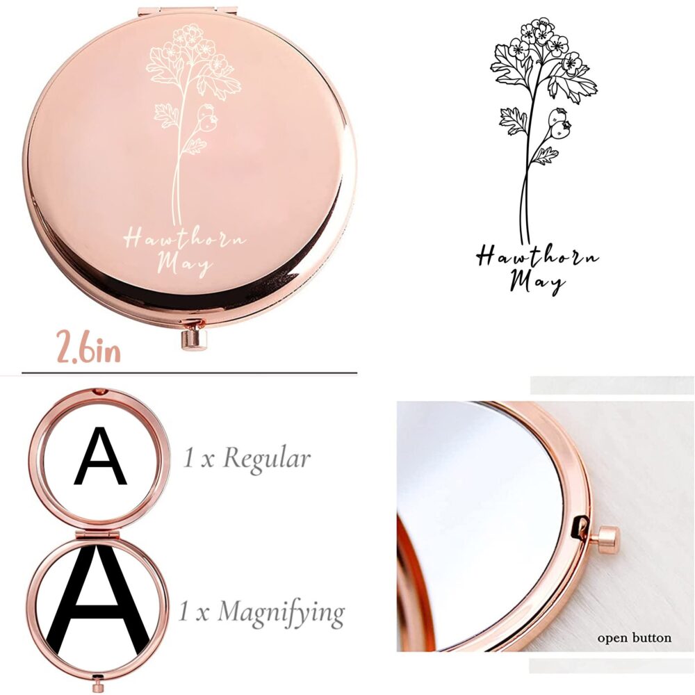 Personalized Custom Birth Month Flower Compact Mirror Birthday Wedding Favors Gift Guest Women Bridal Shower Hen Party Travel Makeup