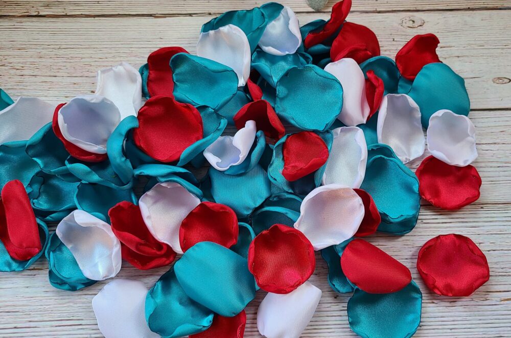 Western, Malibu Blue Flower Girl Petals, Fall Wedding Aisle Decor, Burlap, Lace, Sunflower Bridal Shower, Red Rose Table Confetti