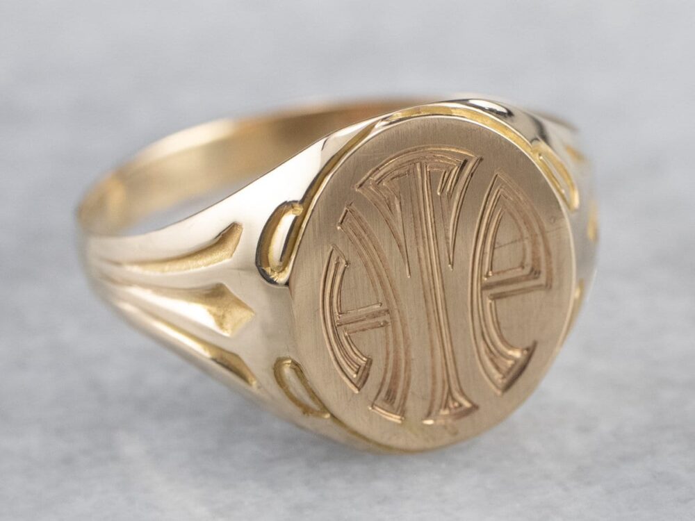 Art Deco Gold Signet Ring, Vintage Unisex Hte Monogram, Monogram Initial Custom Kjl6Zh3L
