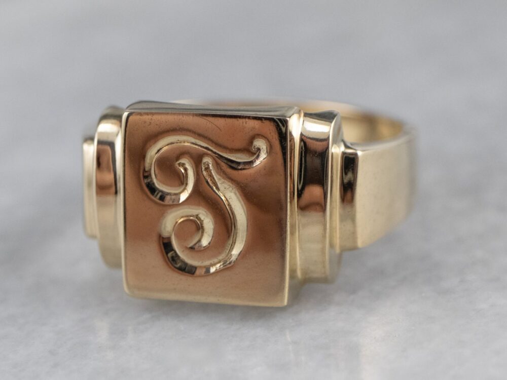 Gold "T" Signet Ring, Monogram Initial T Monogram, Gift For Her, Personalized Custom Vz2W3E0M