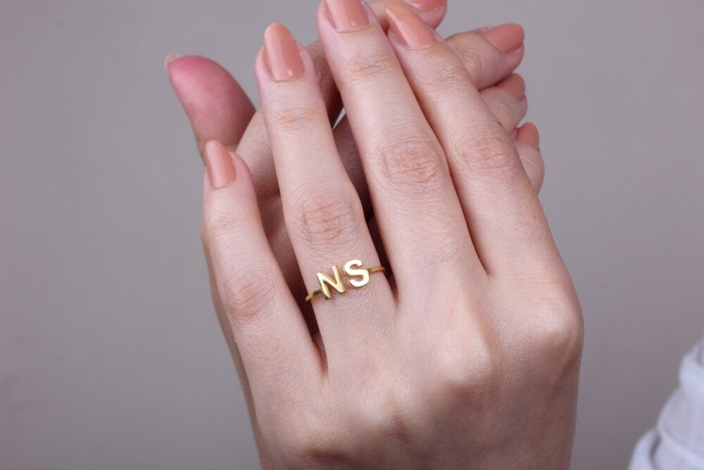 14K Solid Gold Initial Ring, Personalized Initial Ring, Letter in Gold, Monogram Ring, Mom Gift, Christmas Gifts
