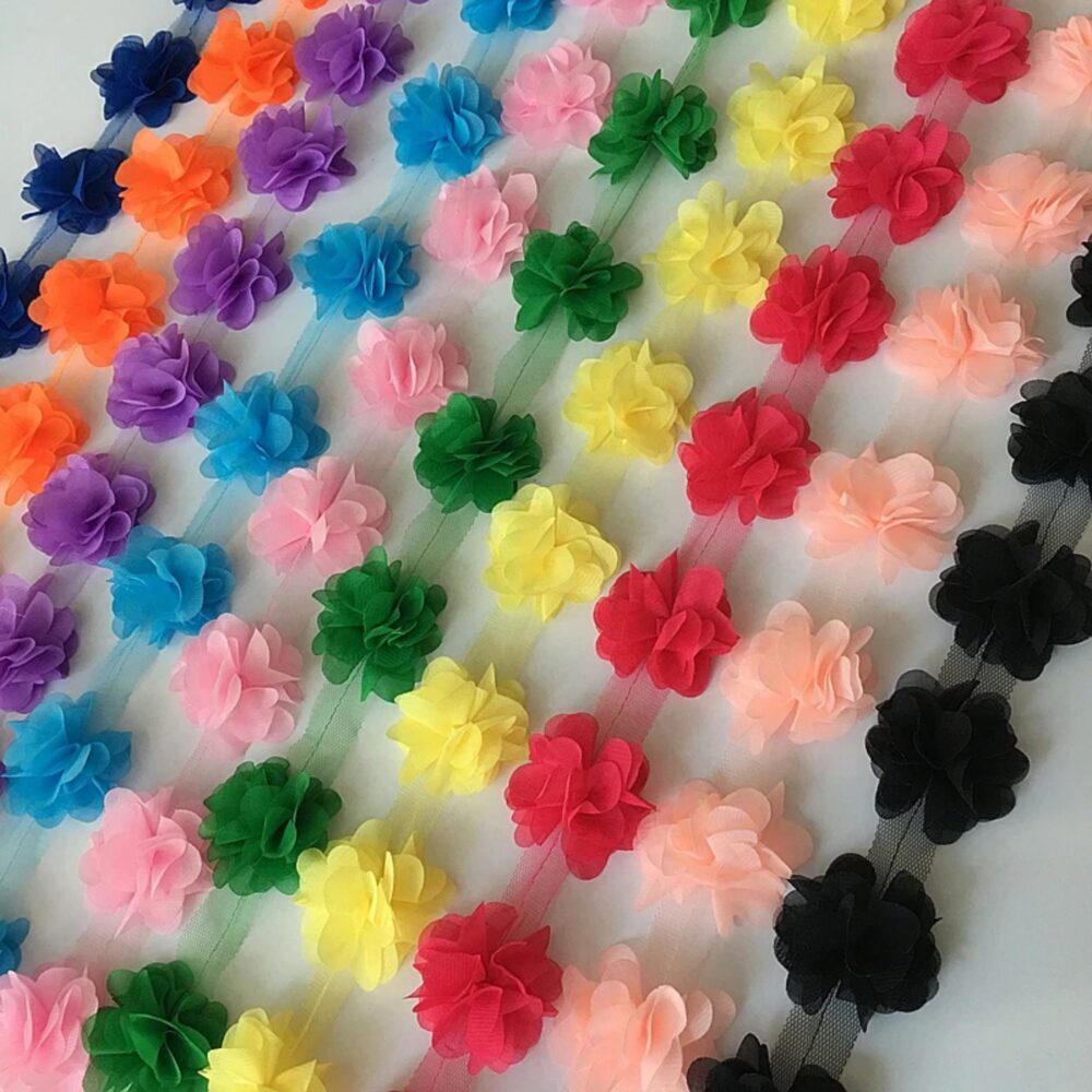 1 Yard Flower Chiffon Cluster Flowers Lace Trim Ribbon For Garment
