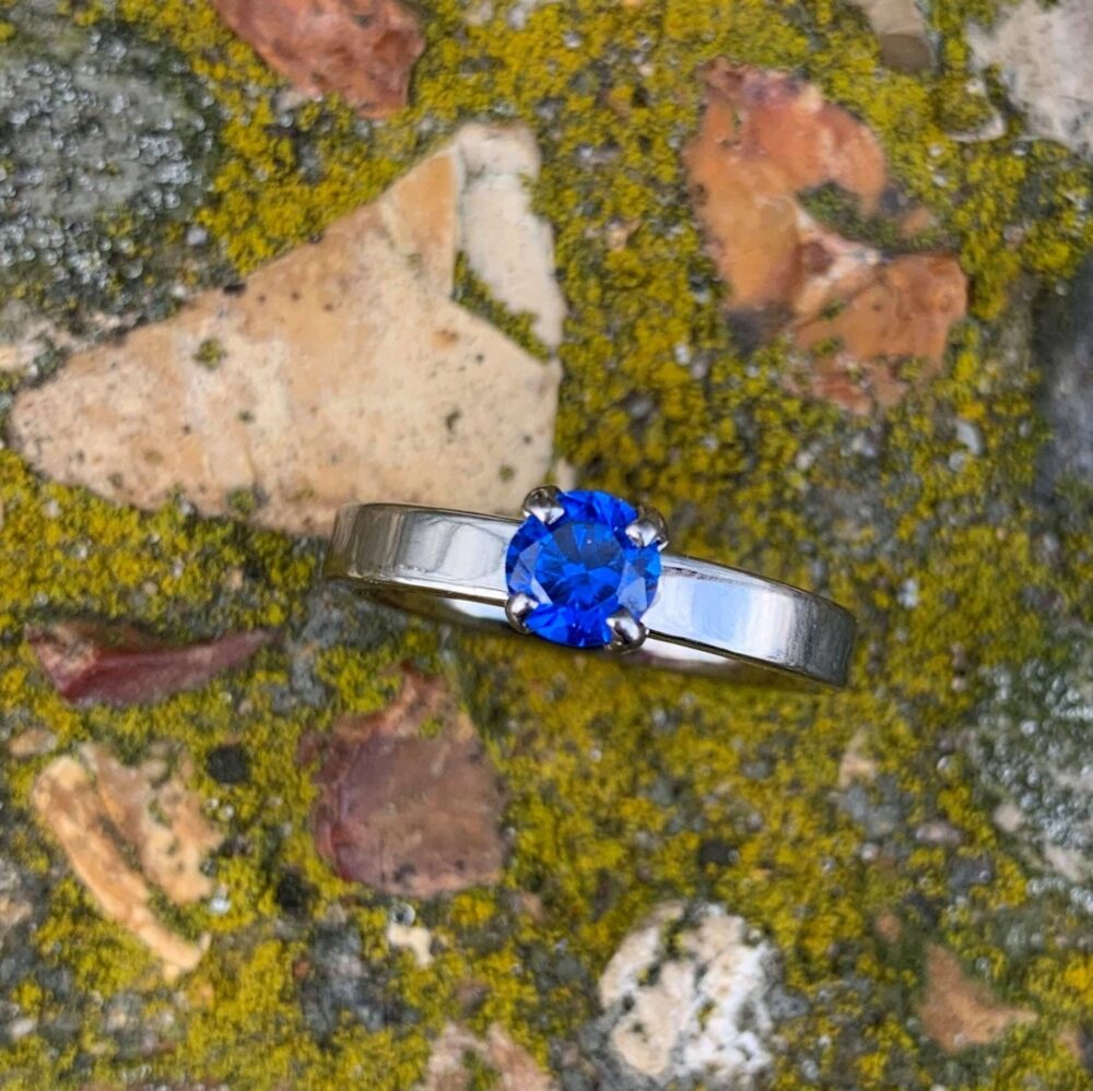 Sapphire Engagement Ring For Her - Titanium & Ladies