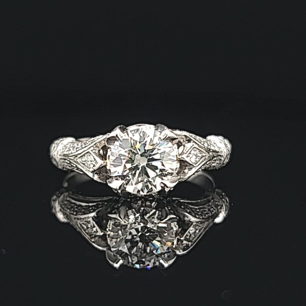 1.02Ct Platinum Vintage Engagement Ring Euro Cut Natural Diamond Si1-H Circ 1930's