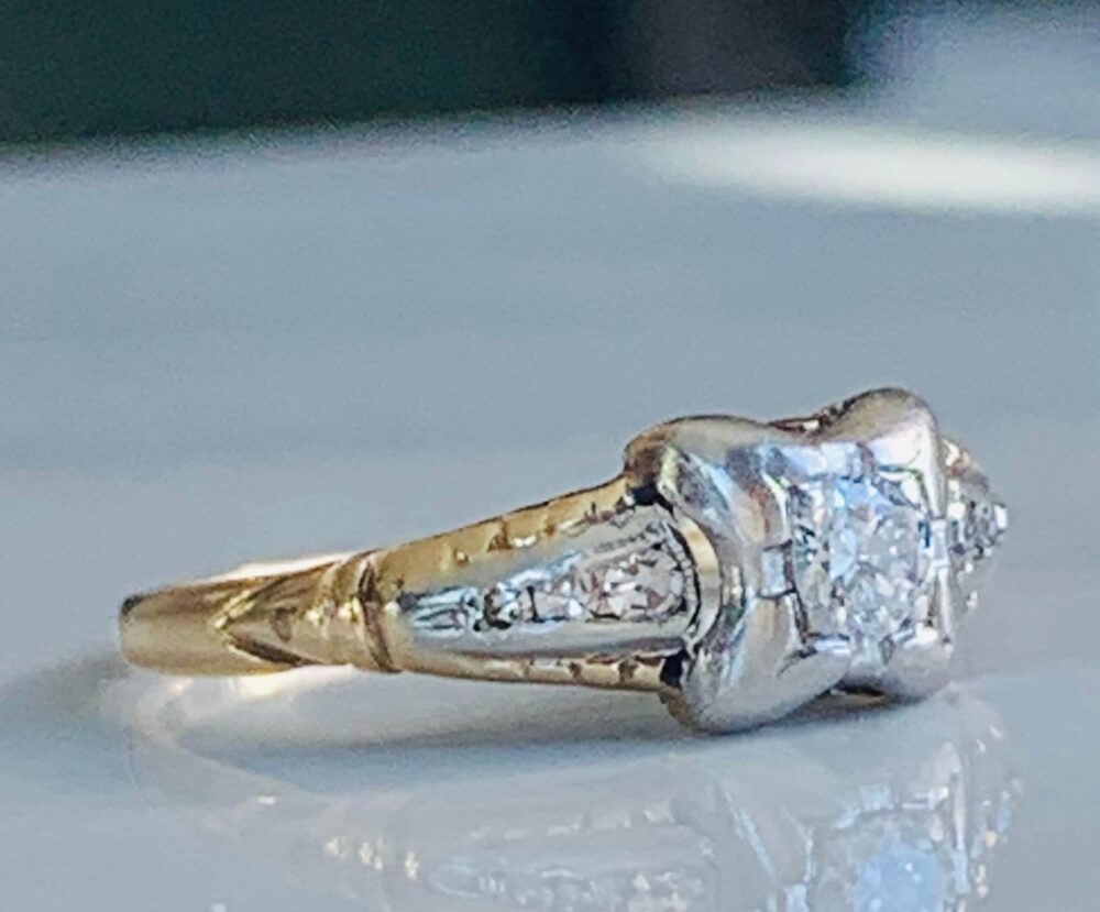 Vintage Engagement Ring Old European Cut Diamond White Gold 1930S Art Deco Jewelry