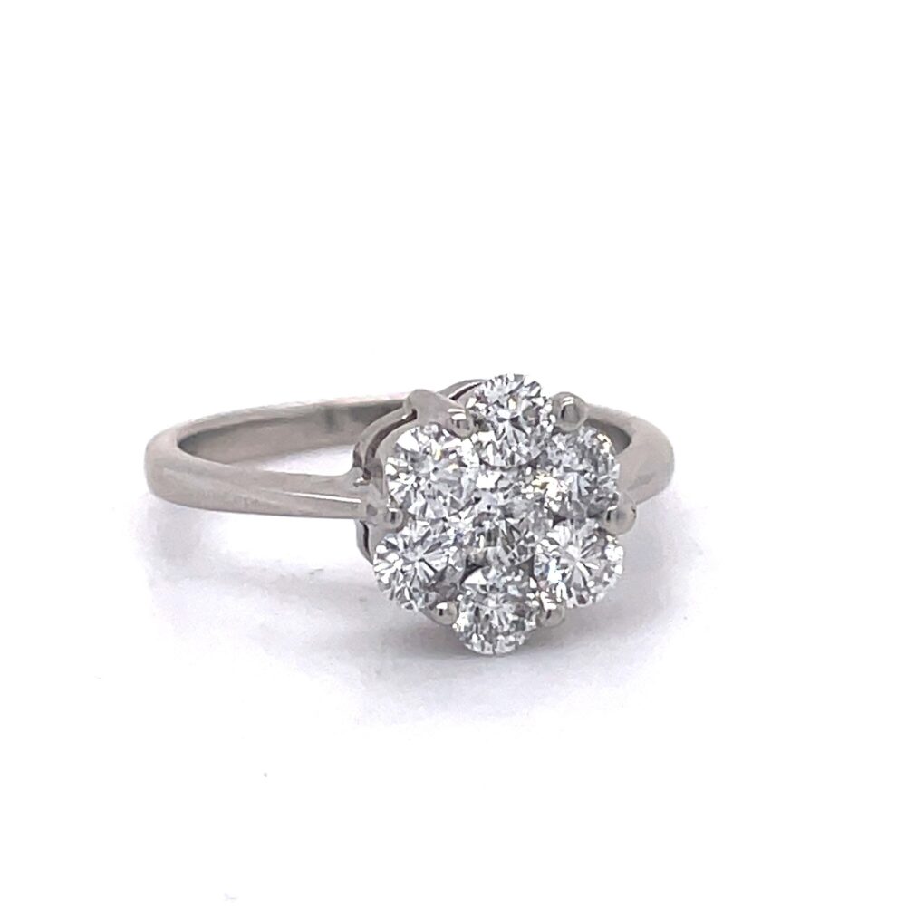 Vintage Engagement Ring - 0.29 Ct Round Shape Natural Diamond, 14K White Gold, Estate Wedding Ring, Alternative Engagment Ring Flower