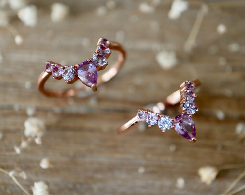 Alexandrite Curve Wedding Band - Color Change Blue Purple Pink Chevron V Silver Half Circle Rose December Birthstone Gold Band