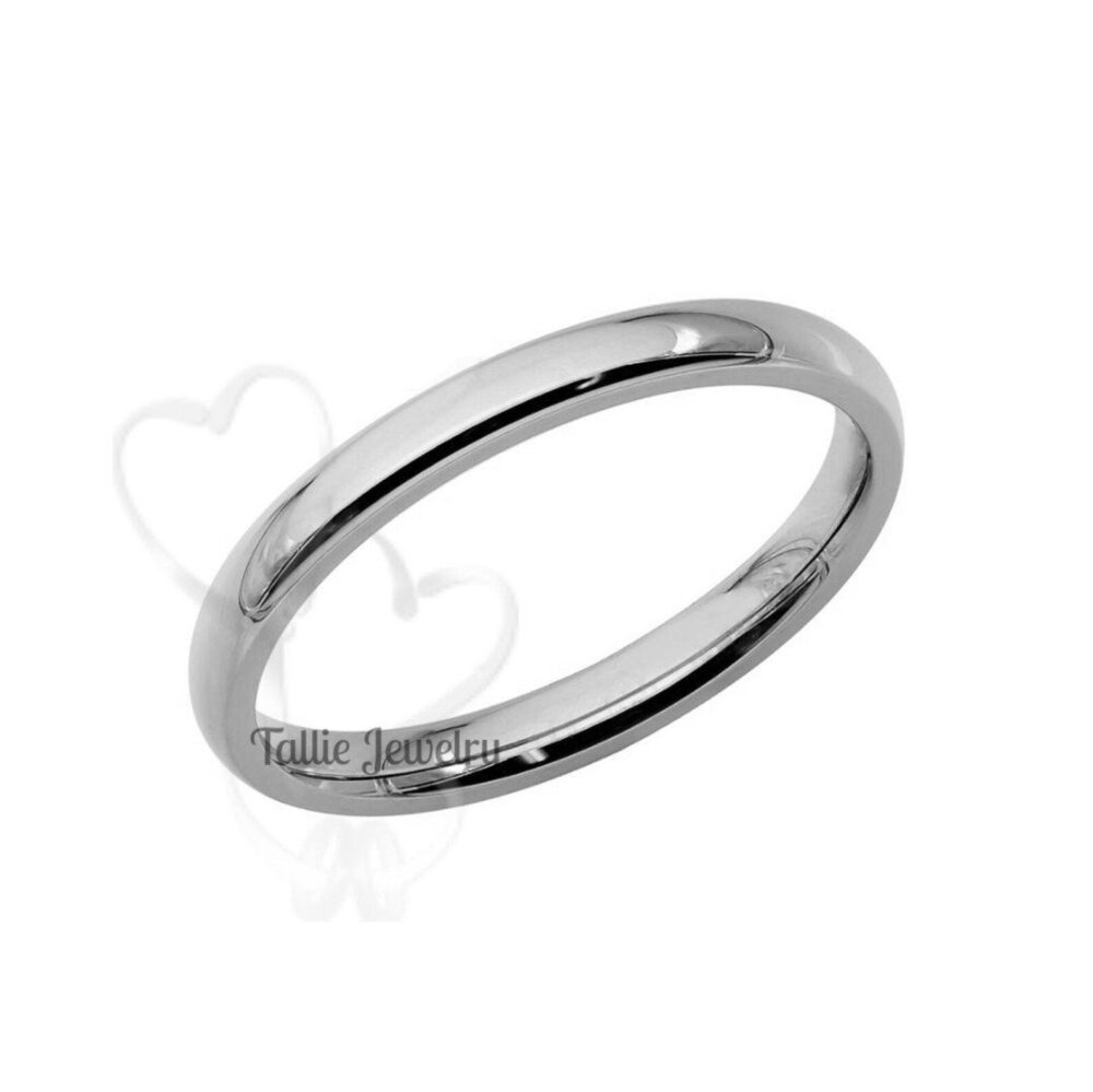 Classic Plain Wedding Bands, 2mm 10K 14K 18K Solid White Gold Band, Polished Dome Band Ring, Comfort Fit, His & Hers Ring