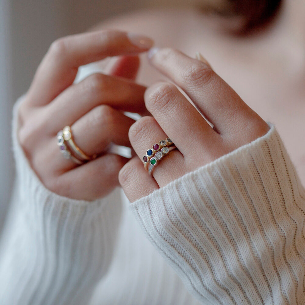 Family Birthstone Rings, Multi Stone Ring, Gold Personalized Dainty Mother's Day Gift