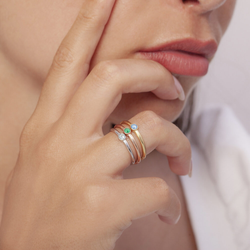 Family Birthstone Ring, Dainty Single Stacking Tiny Gifts For Mom