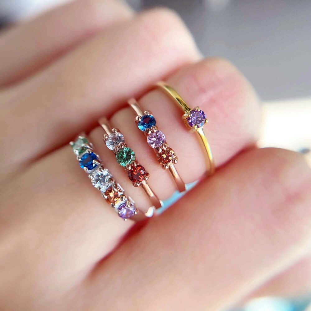 Family Birthstone Ring, Personalized Mother's Day Gift, Simple Simulated Diamond Stacking Multi-Stones Band