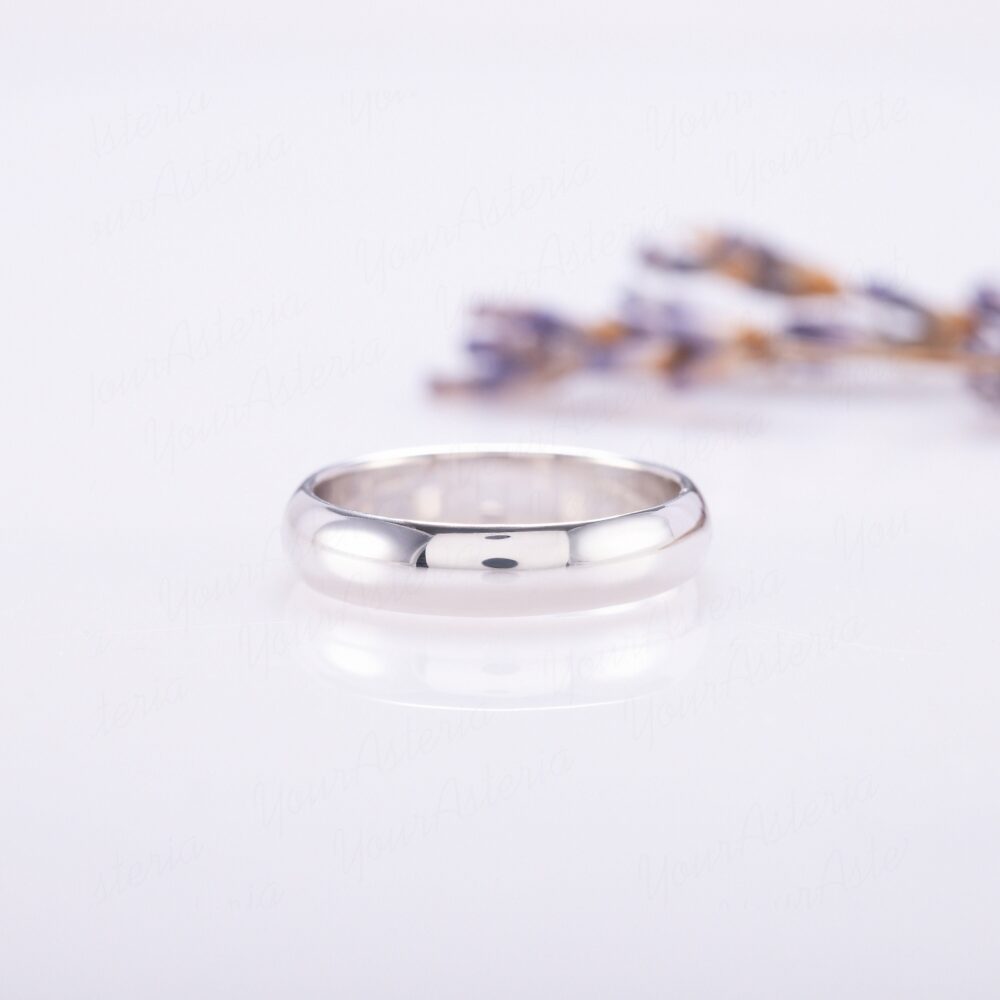 Dome Wedding Band, Classic Band Women Plain For Him & Her Couples, White Gold 4mm Comfort Fit