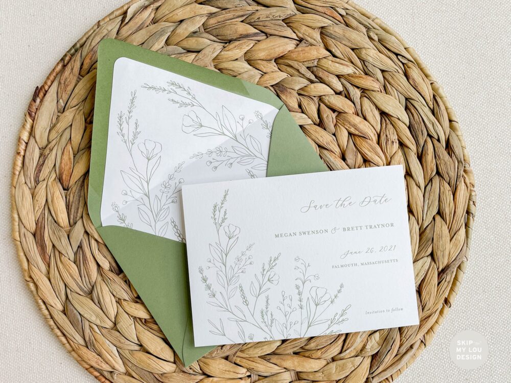 Botanical Florals Save The Date | Floral Sketch Invitation Printed Elegant Wildflowers