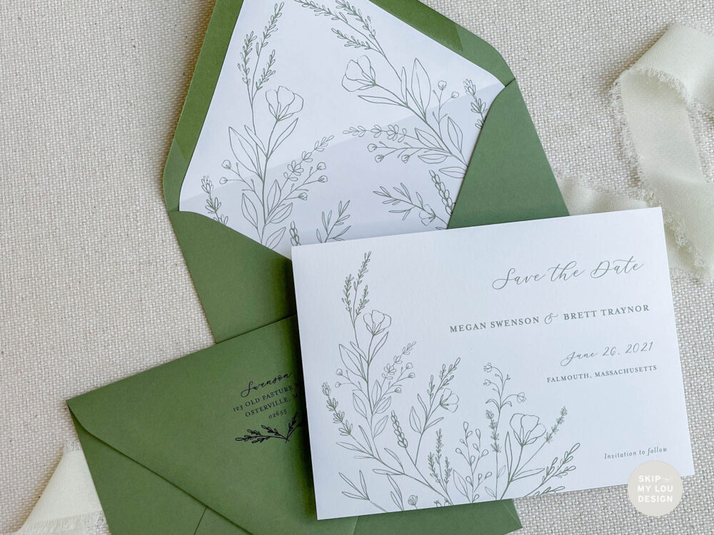 Botanical Florals Save The Date | Floral Sketch Invitation Printed Elegant Wildflowers