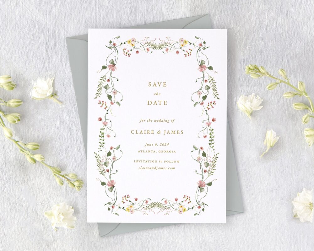 Wildflower Wedding Save The Date, Printed Dates, Rustic Floral Date Cards | Claire