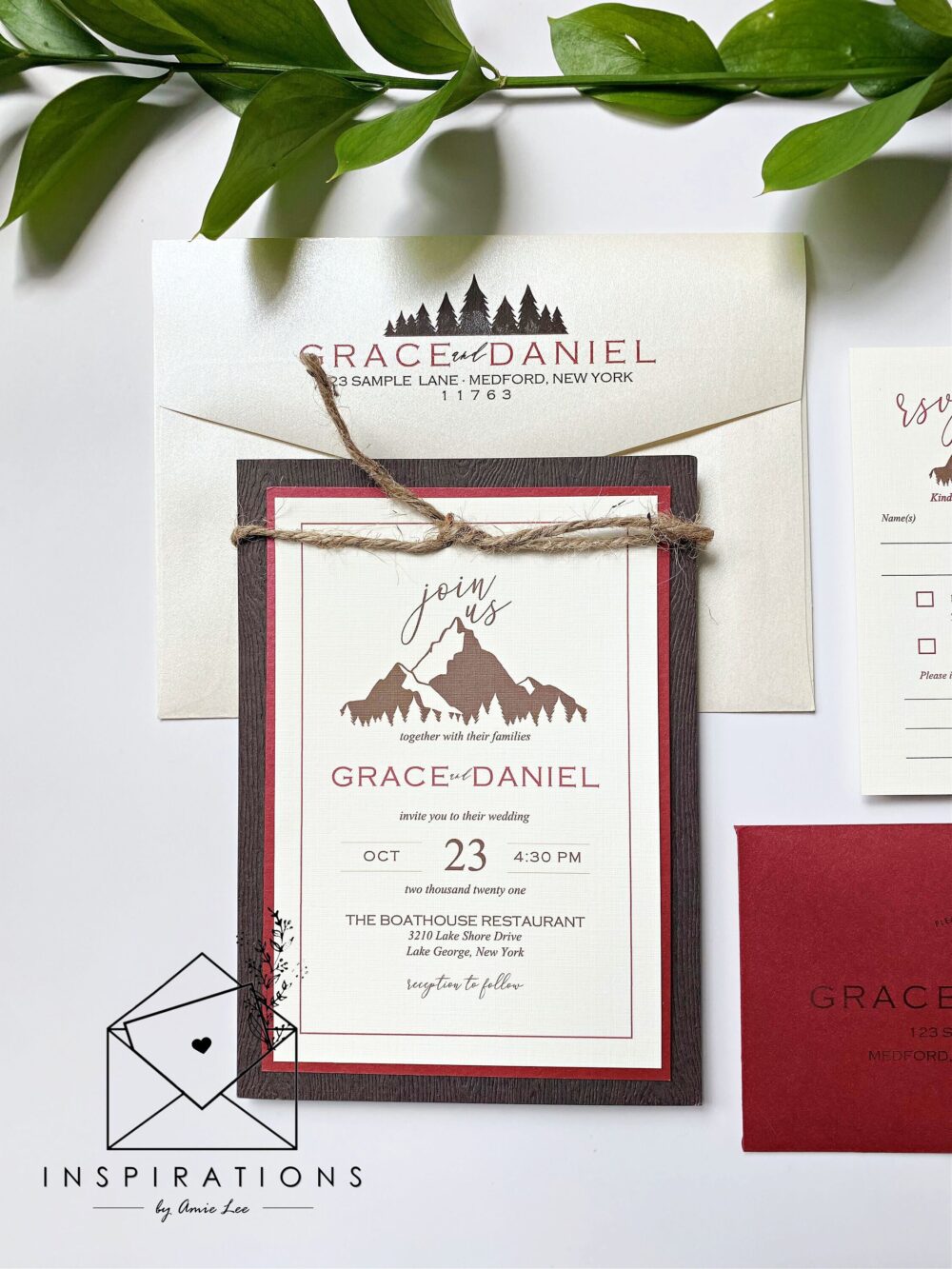 Rustic Mountain Wedding Invitations, Wood Grained Outdoor Wedding, Colorado Elegance, Invitations