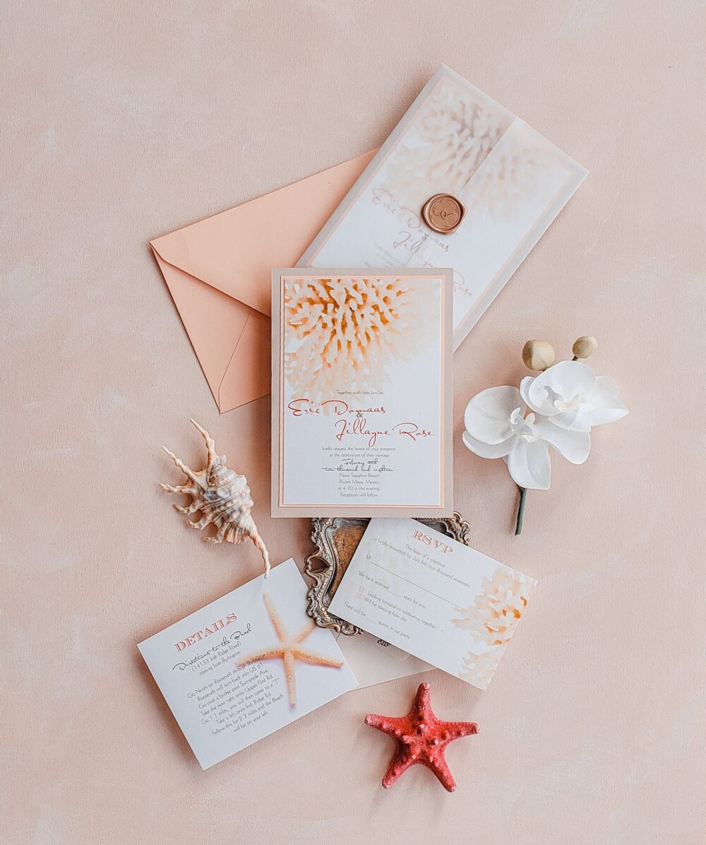 Beach Wedding Invitation, Tropical Wedding Destination Invitation Luxury {Sunset Boulevard Design}