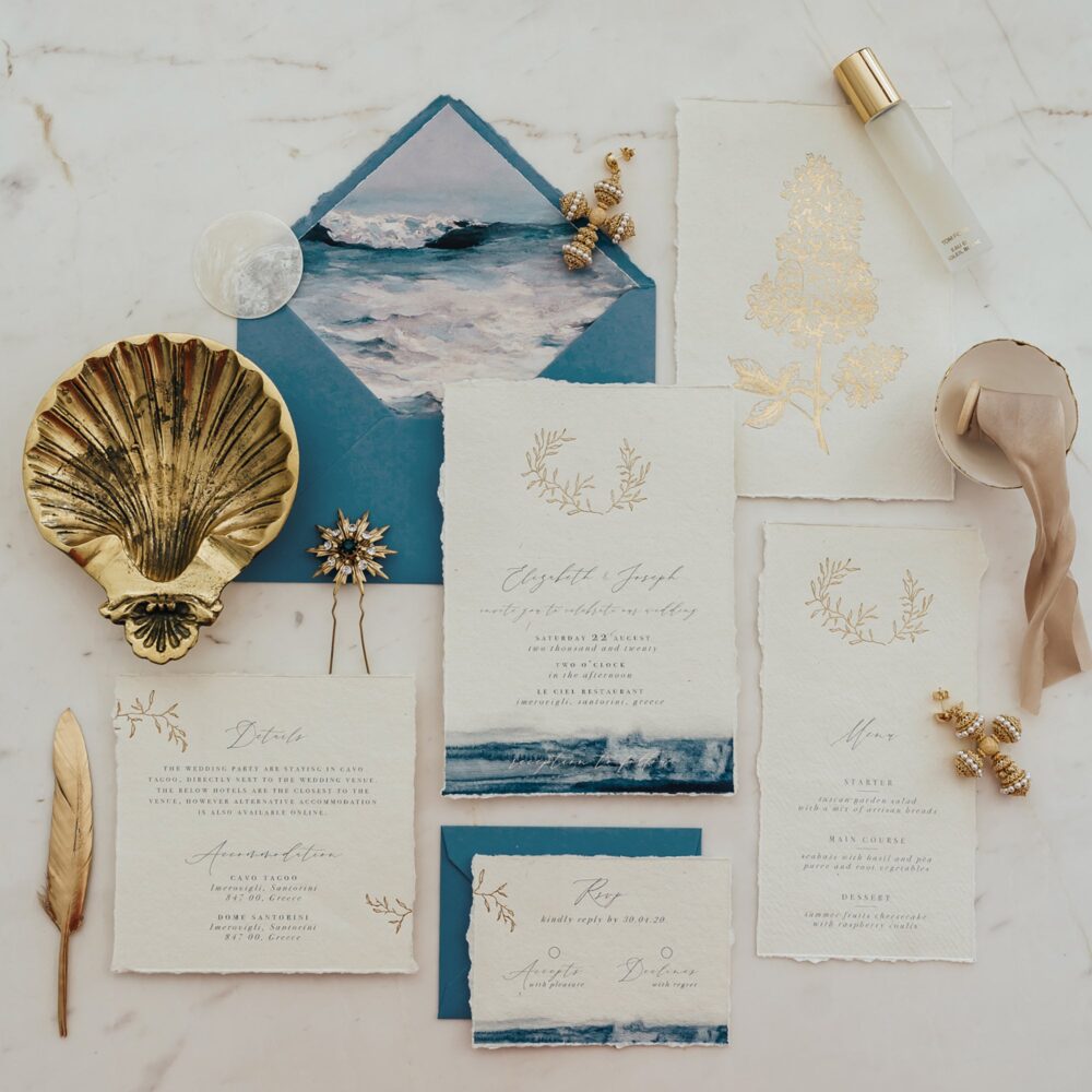 Beach Wedding Invitation/Watercolour Destination Blue
