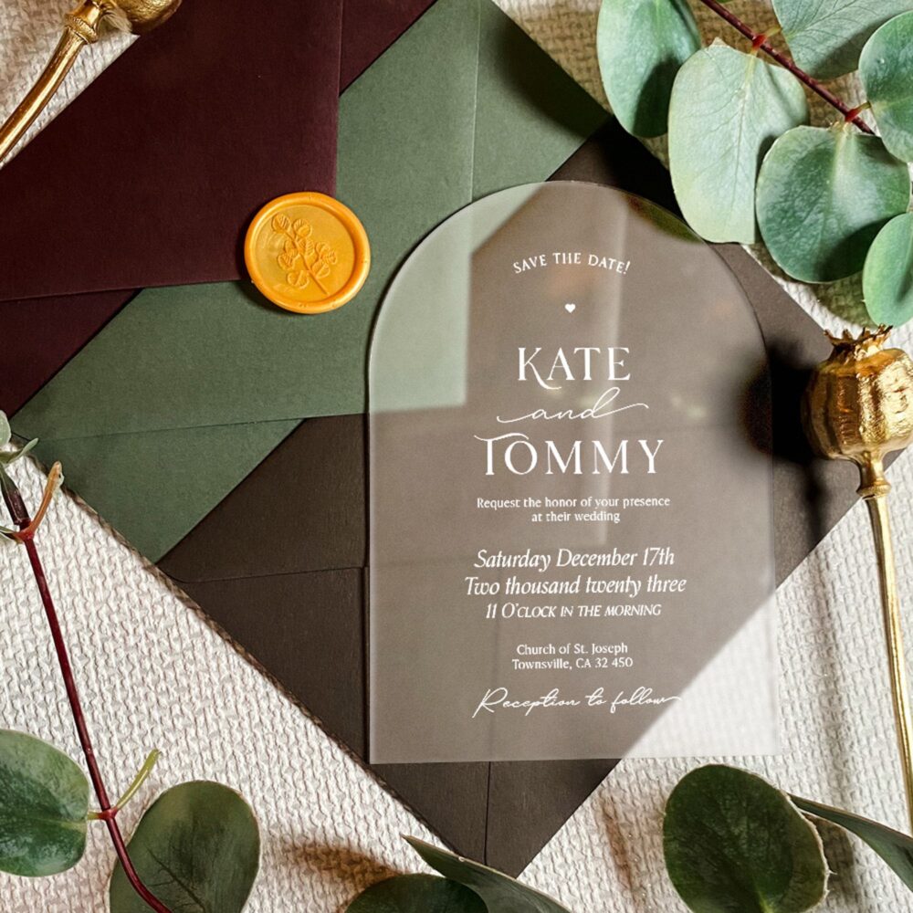 Simple Arched Wedding Invitation | Simple Card Modern Invite Elegant Save The Date Frosted