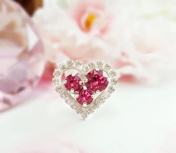 Ladies Ring Silver Heart Ring Rose Pink Diamond Crystal, Anniversary Rings For Women, October Tourmaline Birthstone Gifts Trendy R3029