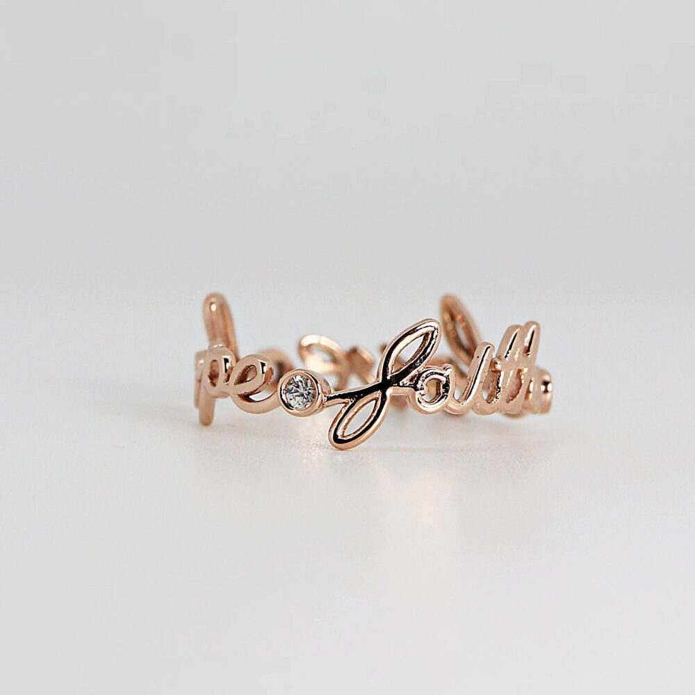 Personalize Hope, Faith, Love Ring, 14K Solid Rose Gold Script Faith Hope Cursive Ring