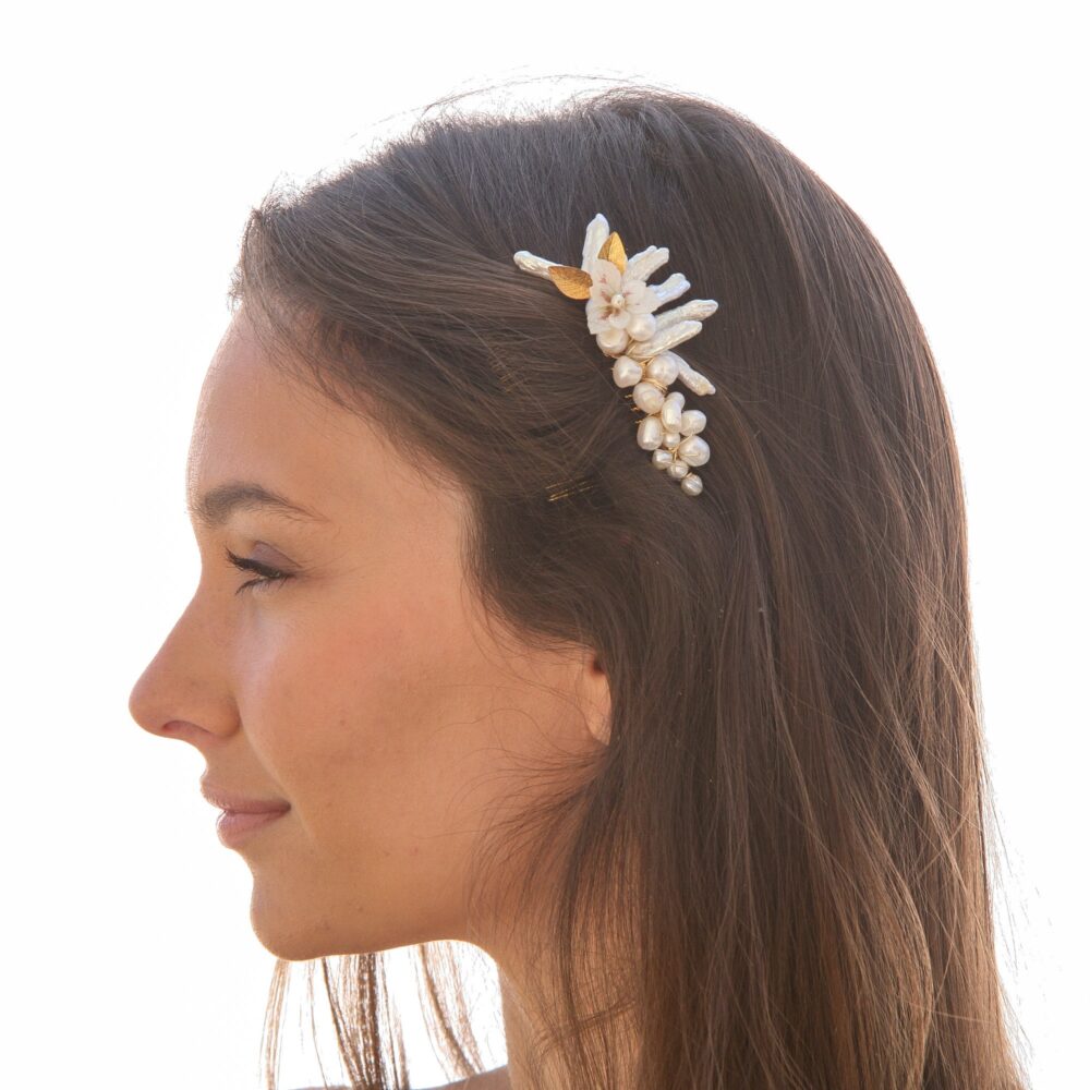 Freshwater Pearl & Flower Wedding Hair Comb