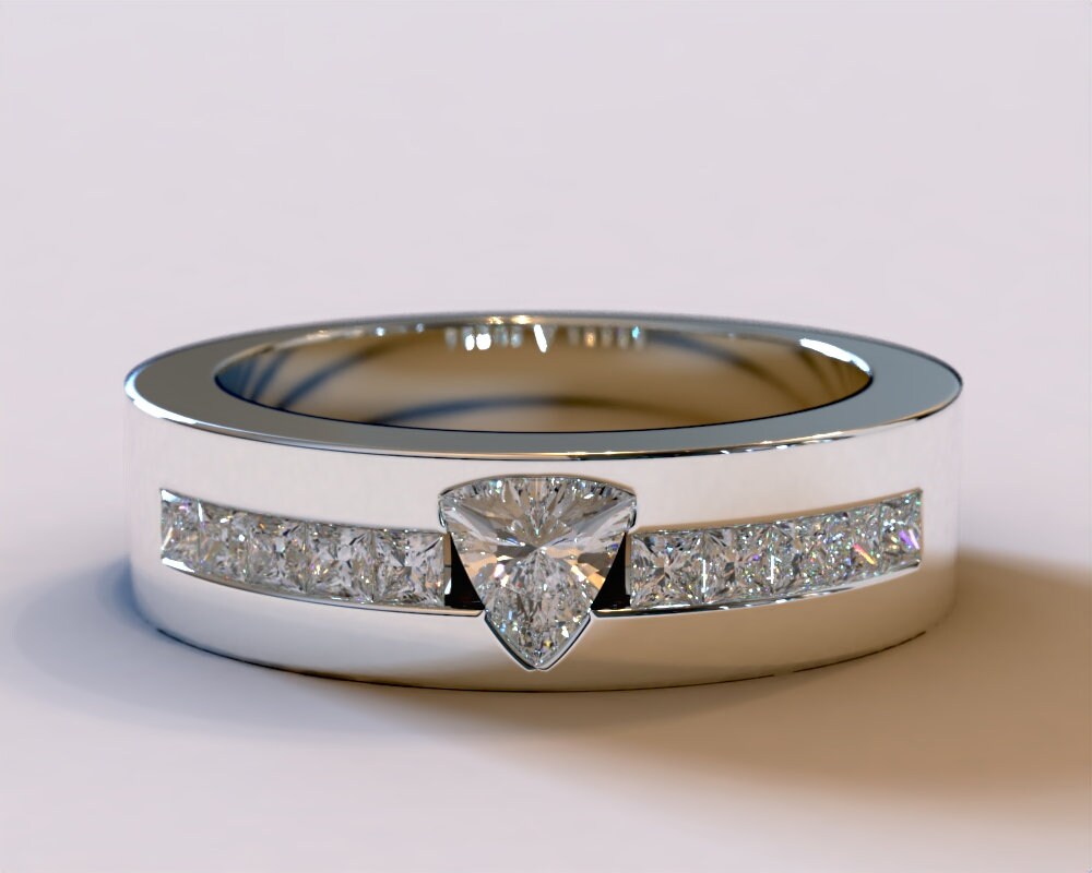 Unique Mens Wedding Band/Trillion Diamond Ring White Gold Handmade