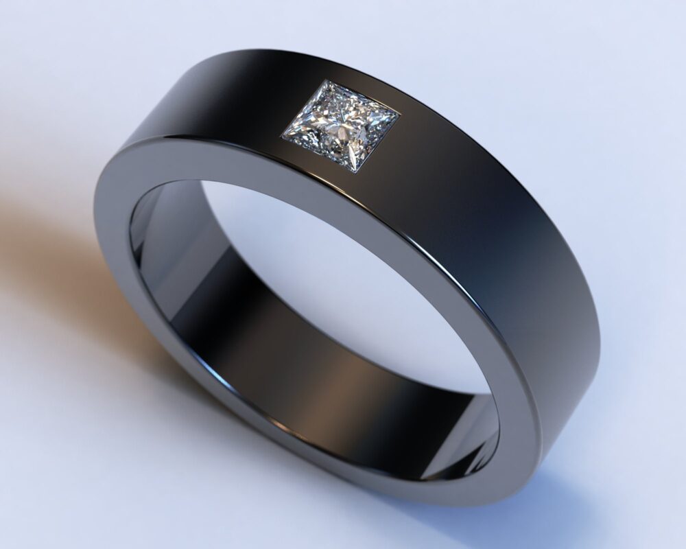 Classic Wedding Band/Masculine Ring Mens Diamond Unique Black Gold Handmade