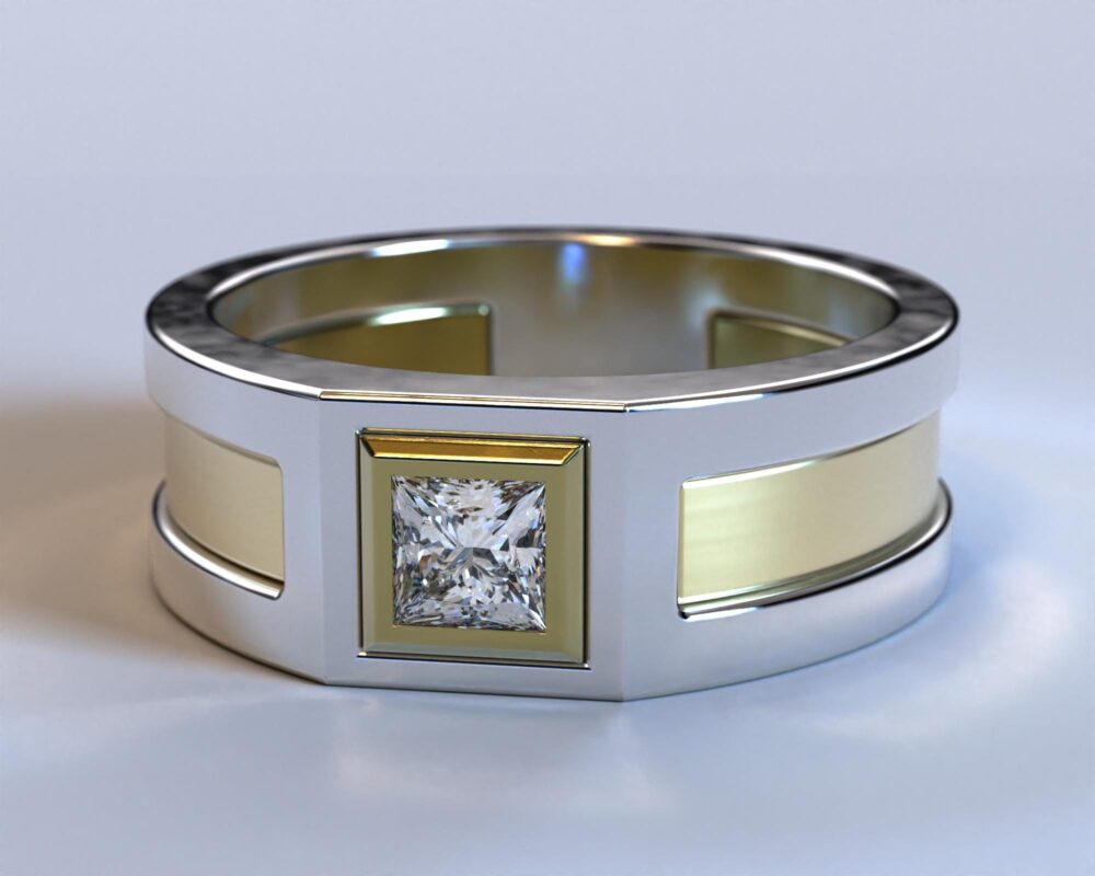 Mens Wedding Band/Diamond Ring Gold Two Tone White