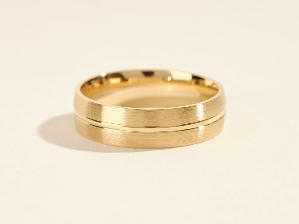 6mm Solid Gold Men's Wedding Band Matte Carved 10K, 14K, 18K Rings For Men Modern Unique Bands Him