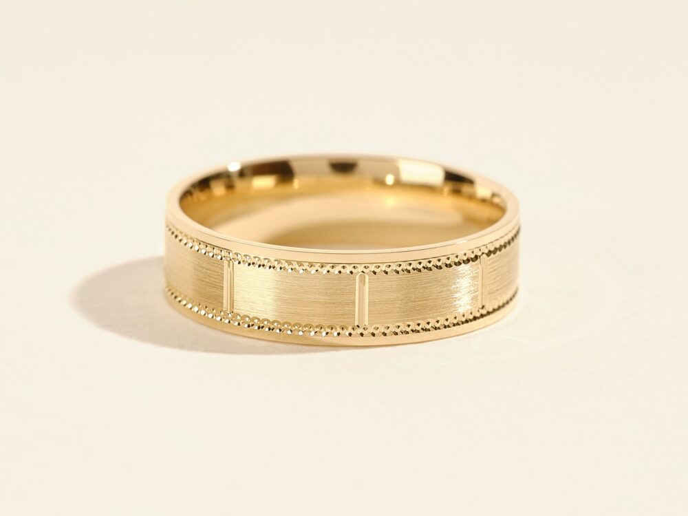 6mm Solid Gold Men's Wedding Band With Matte Finish & Accented Edges 10K, 14K, 18K Ring For Men Modern Rings