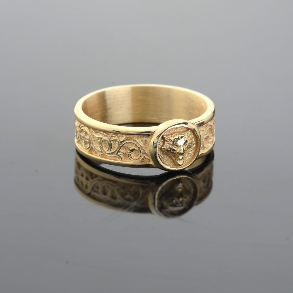 10K Real Gold Fox Band Ring, Viking Man Jewelry, Solid Wedding Band, Pinky Mens Promise Gift For Boyfriend, Rings