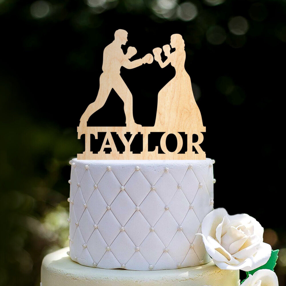 Boxing Wedding Cake Topper Last Name, Bride & Groom Boxing Sports Topper, Funny Bride Groom, 0512