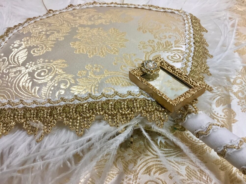 Renaissance White & Gold Ostrich Feather Wedding Bridal Fan