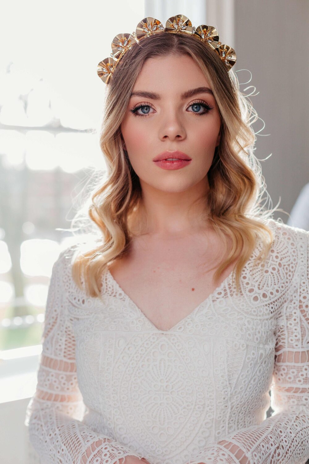 Gold Bridal Headpiece, Vintage Inspired Wedding Crown, Modern Fan Hairpiece, Unique Crystal Accessory, Marquise Tiara