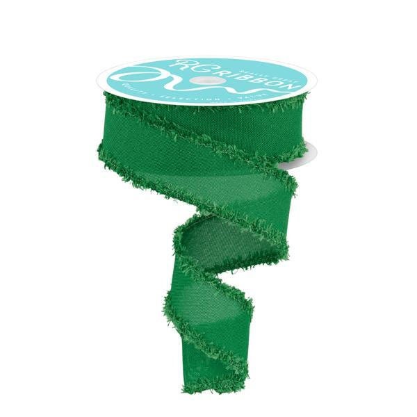 Emerald Green Wired Faux Burlap Ribbon Solid With Emerald Drift Edge 1.5" X 10 Yards Rgc811506