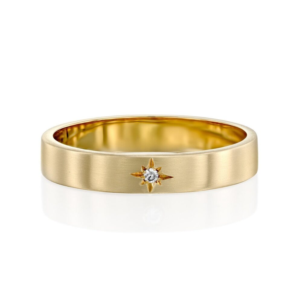 Men Wedding Band, Star Diamond Band, 4mm Ring, 14K Brushed Matte 18K Band