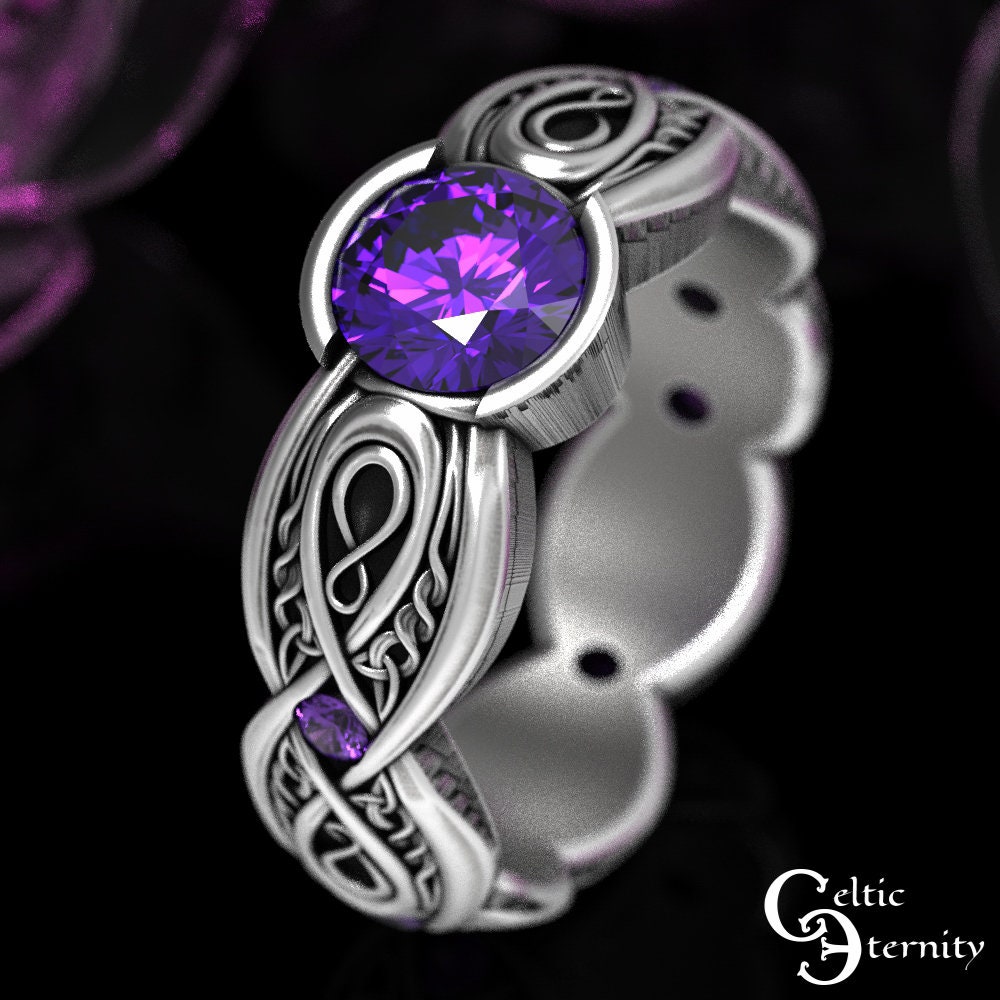 Amethyst Engagement Ring, Sterling Celtic Wedding Infinity Bezel 1644