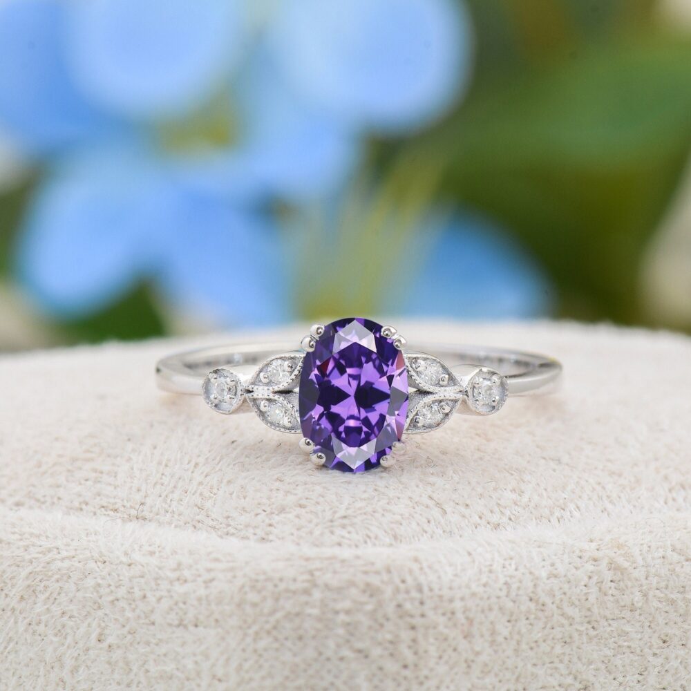 Amethyst Engagement Ring, Wedding Christmas Gift, Purple Natural Oval Shape Solid Gold Ring