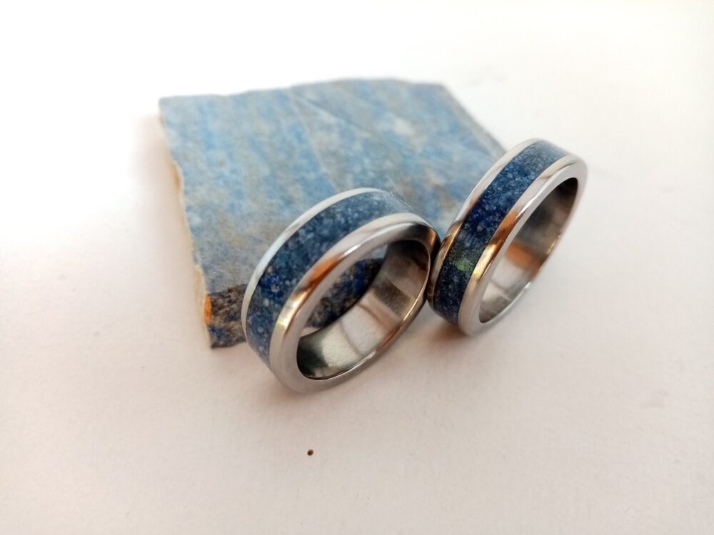Rings For Wedding, Titanium Ring Set, Men & Women Rings, Lesbian Gay Lapis Lazuli Stone, Boho Bands, Customizable Rings