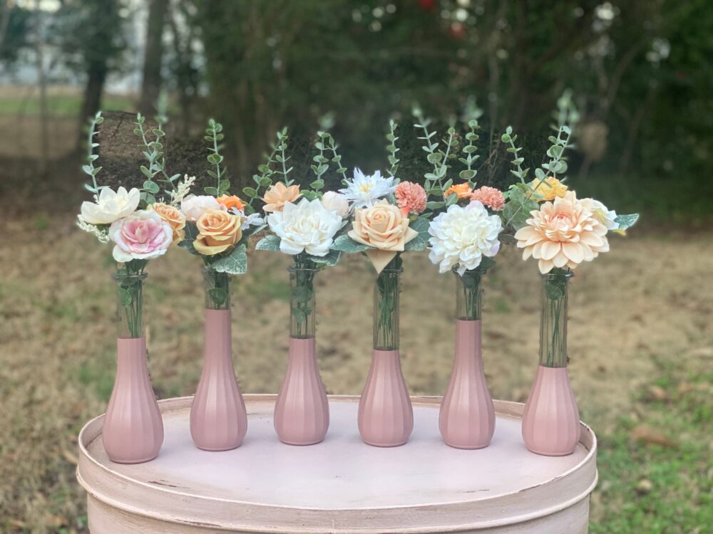 Blush Bud Vases, Set Of 6, Dipped Vase, Pink Wedding Centerpieces, Bridal Shower, Decor, Floral Centerpiece
