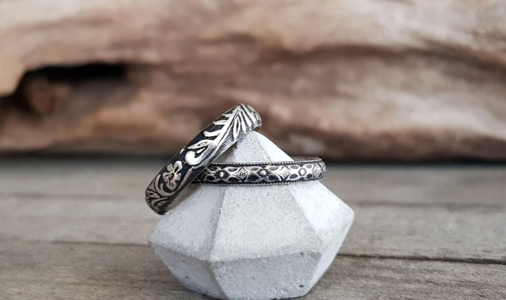 Antique Style Wedding Rings, Relic Victorian Couple 925 Sterling Silver Bands, Bands Set, Rings Set