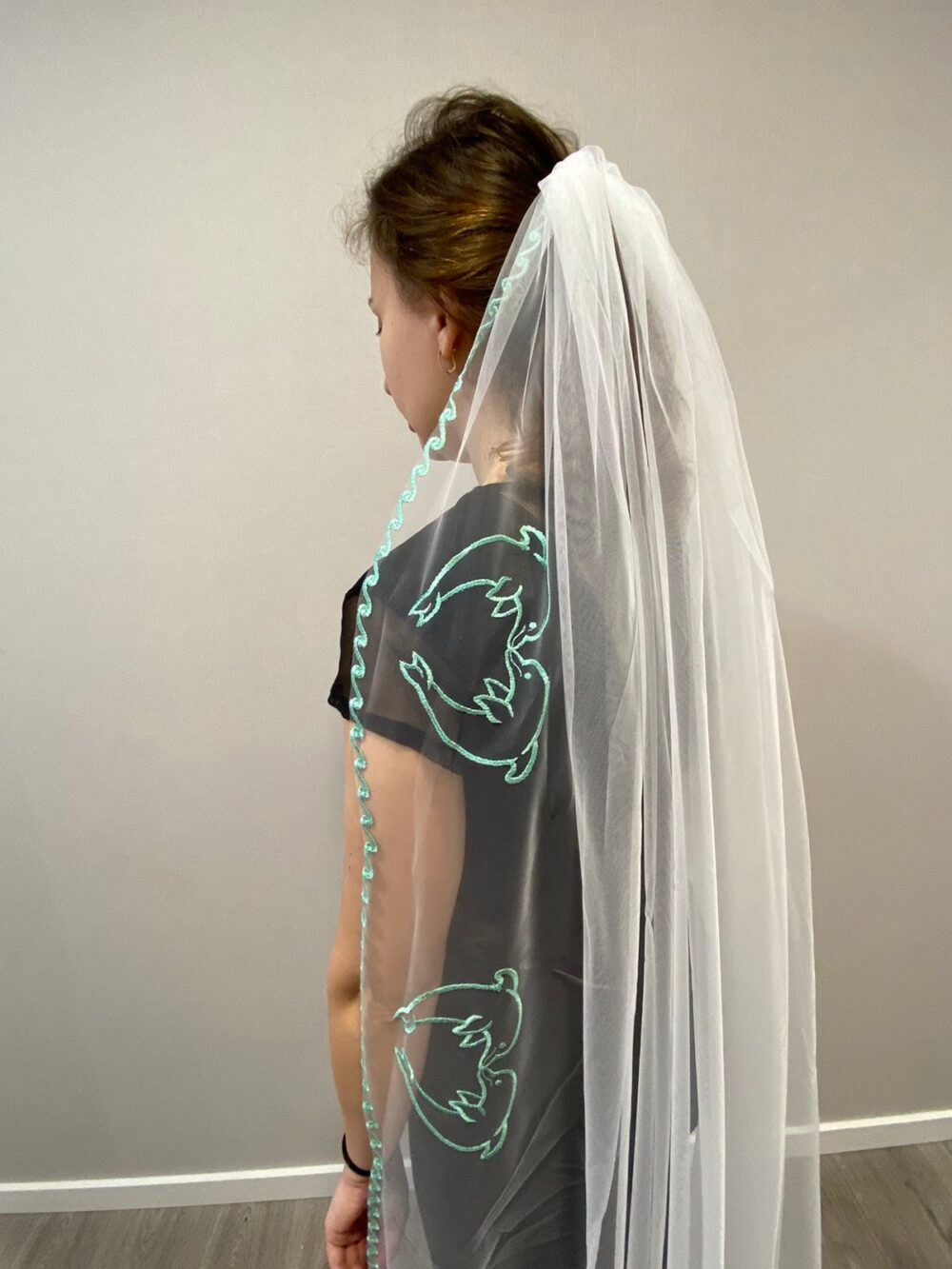 Beach Wedding Veil Dolphin Mermaid Bride Starfish Veil Tropical Ocean Shell