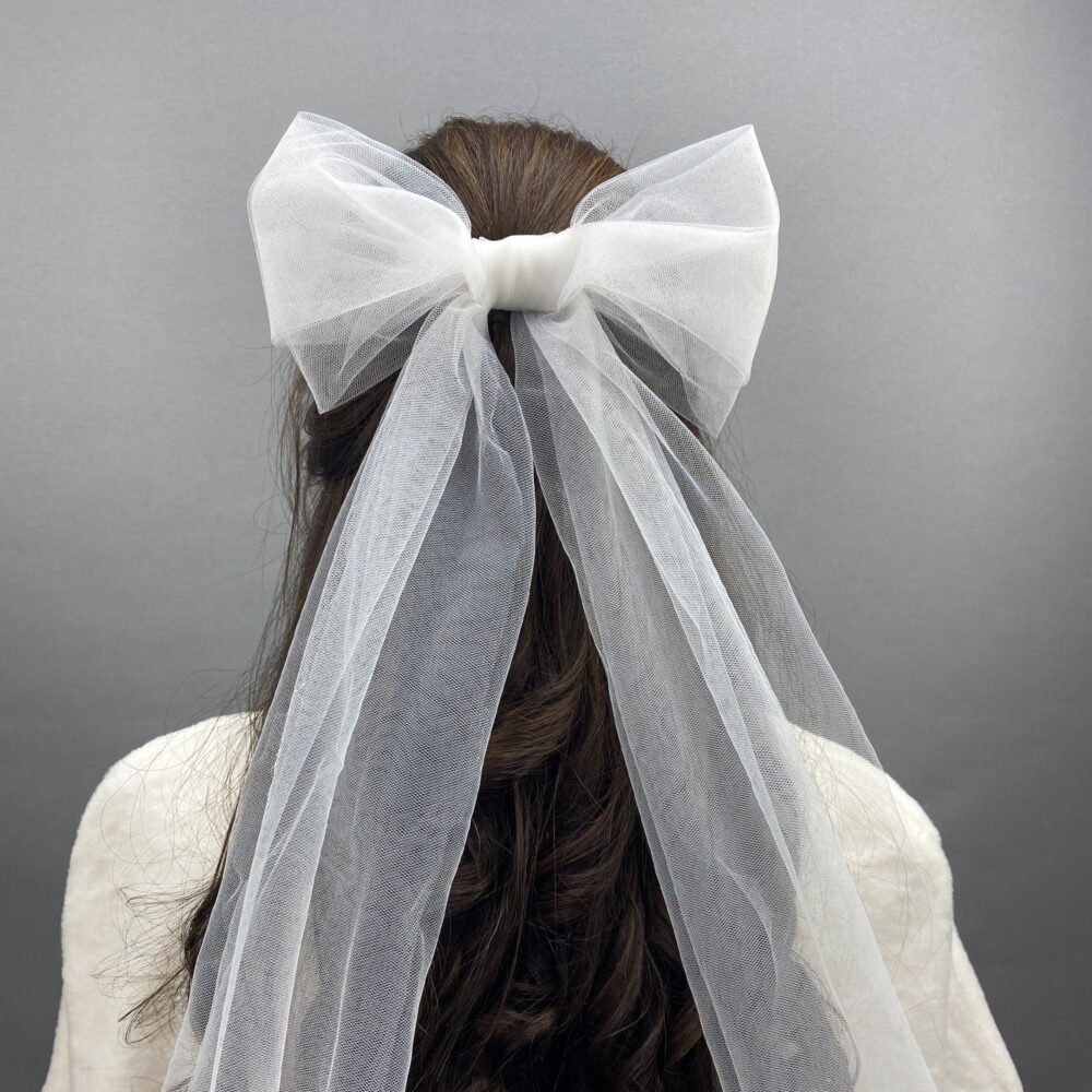 Crystal Stone Wedding Veil, Veils With Bow Detail, Reception White Bridal Bow Hair