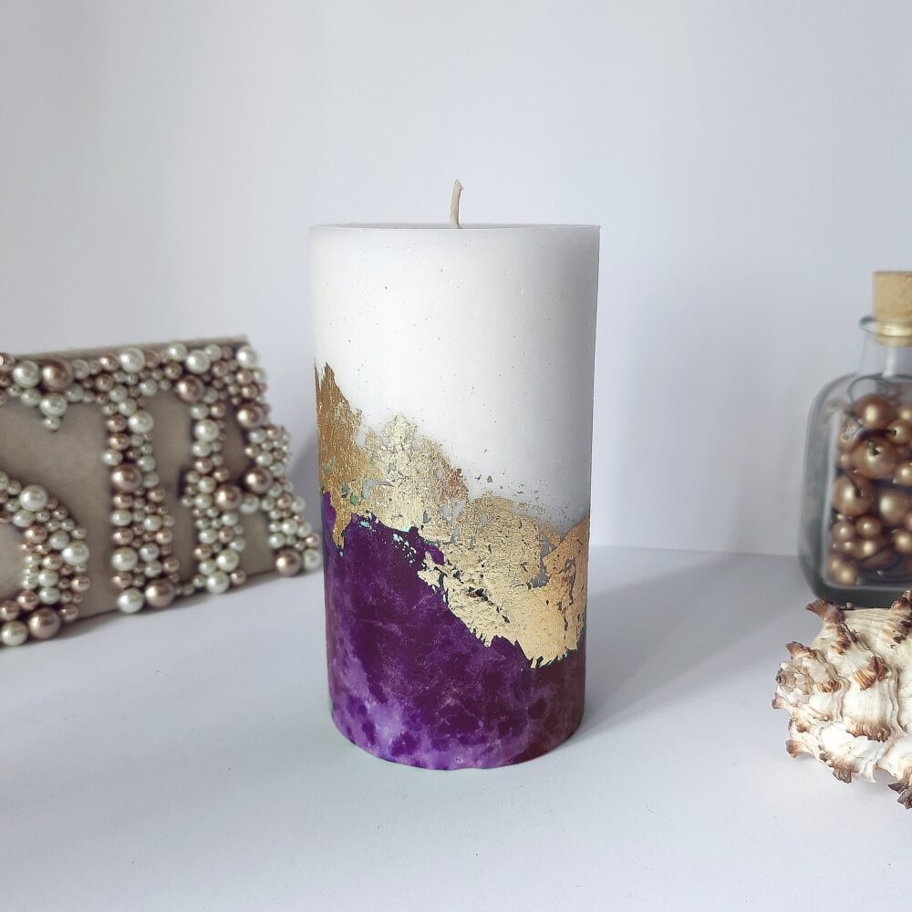 Purple Gold Pillar Candles Deep Plum Candles For Wedding Decor Or Candle Gift. Unscented Candles. Choose A Size